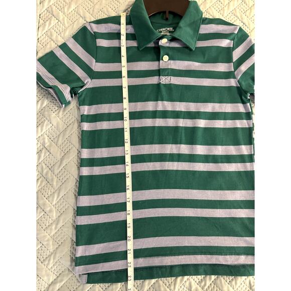 CHEROKEE YOUTH GREEN AND GRAY STRIPES SHORT SLEEVE POLO SHIRT SIZE MEDIUM 8-10 - Picture 7 of 7